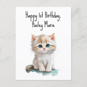 Carte Postale Chaton personnalisé pour le premier anniversaire a