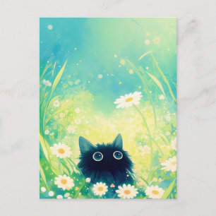 Carte Postale Chaton regardant à travers une prairie estivale de