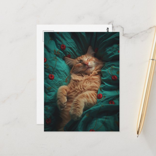 Carte Postale Chaton roux endormi  (Devant/Arrière en situation)