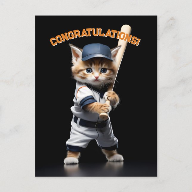Carte Postale Chaton Vedette de Baseball (Devant)
