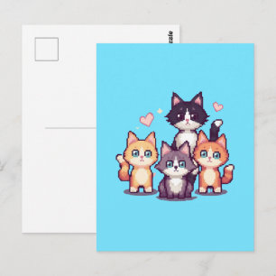 Carte Postale Chatons Colorés Pixelisés Vert