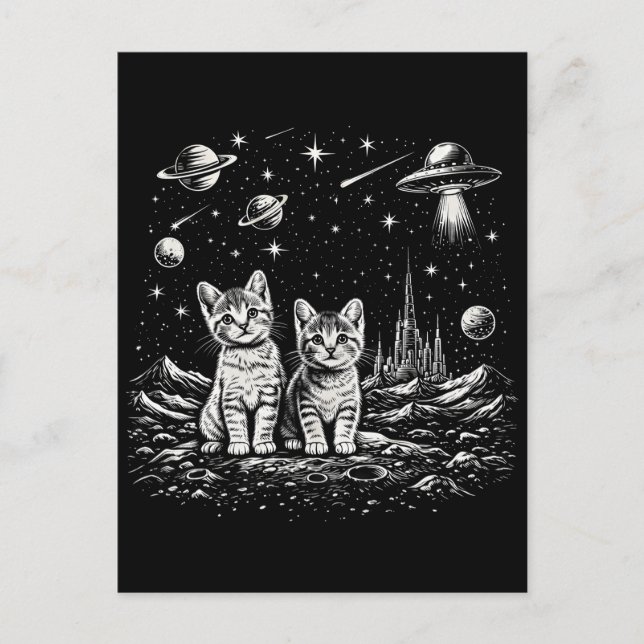 Carte Postale Chatons de l'espace Chats dans le Cosmos (Devant)