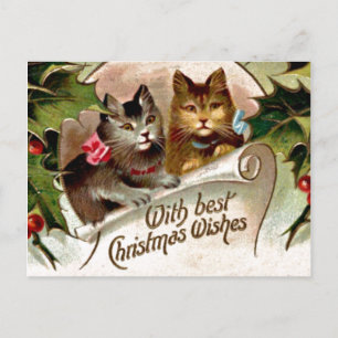 Carte Postale Chatons de Noël, illustration vintage,