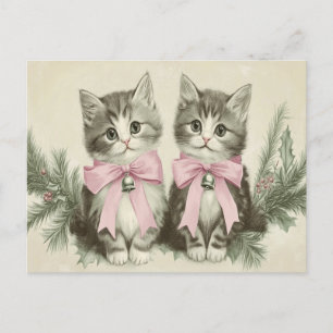 Carte Postale Chatons de Noël Vintage avec vaches roses
