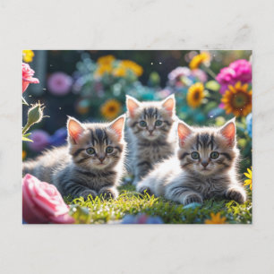 Carte Postale Chatons mignons dans le jardin de fleurs
