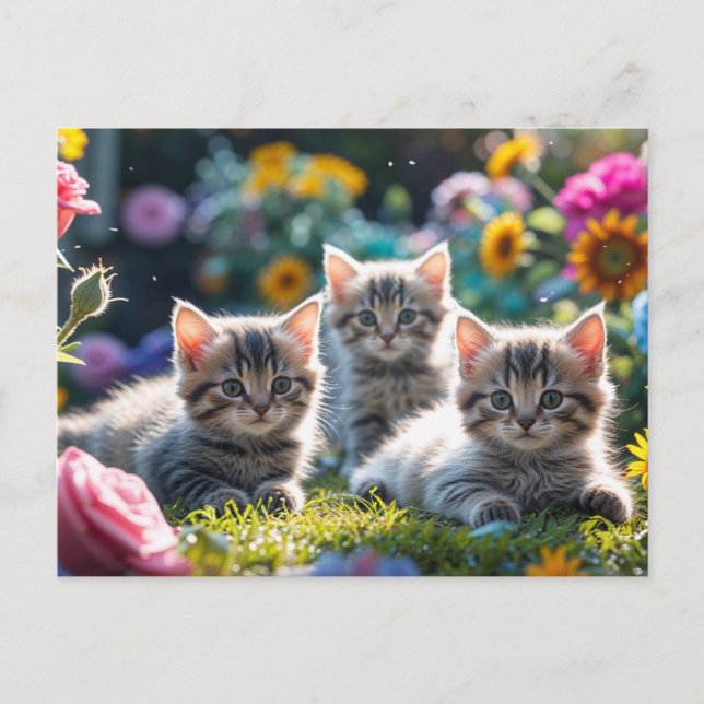 Carte Postale Chatons mignons dans le jardin de fleurs  (Devant)