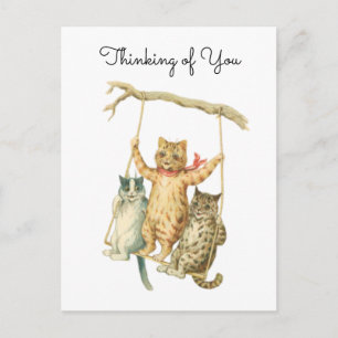 Carte Postale Chats à l'aquarelle vintage sur une balançoire Pen
