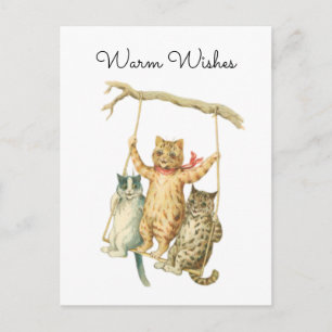 Carte Postale Chats à l'aquarelle vintage sur une balançoire Vœu