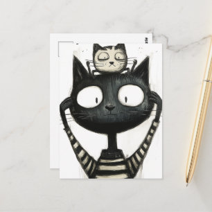 Carte Postale Chats adorables idiots dessin noir et blanc