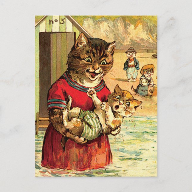 Carte Postale Chats amusants à la plage - Louis Wain (Devant)