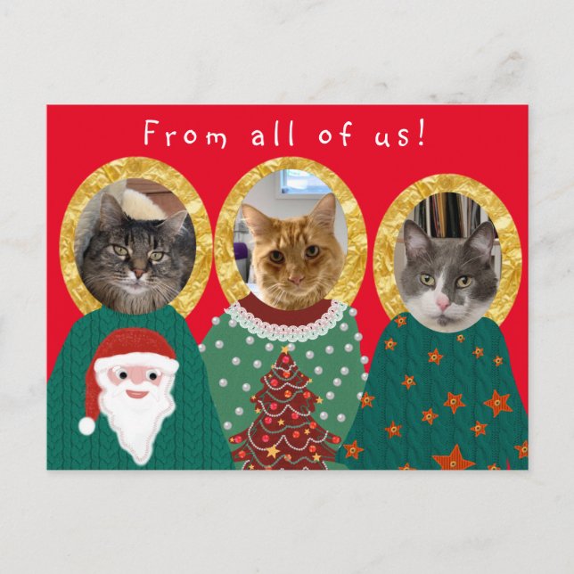 Carte Postale Chats amusants Customisés laide Sweat de Noël (Devant)
