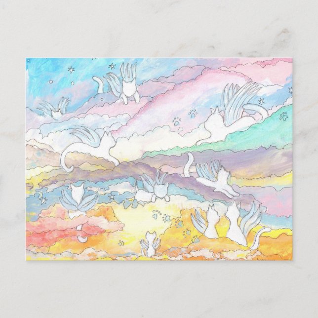 Carte Postale Chats anges dans le ciel, compassion, perte de l'a (Devant)