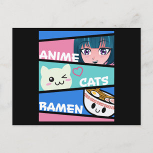 Carte Postale Chats Anime Ramen Manga Cosplay Japon Cadeau Migno