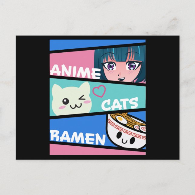 Carte Postale Chats Anime Ramen Manga Cosplay Japon Cadeau Migno (Devant)