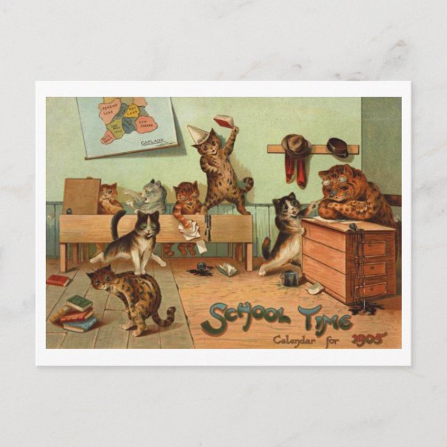Carte Postale Chats anthropomorphes drôles rétro de l'école  (Devant)