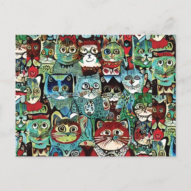 Carte Postale Chats Anthropomorphes Victoriens Aux Couleurs Terr (Devant)