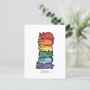 Carte Postale Chats arc-en-ciel empilés - Fête de la fierté LGBT