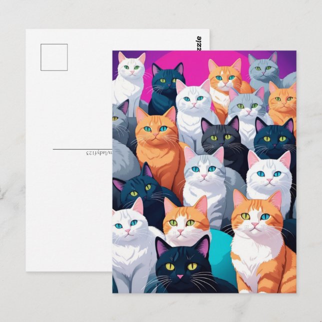 Carte Postale Chats arc-en-ciel, Post-croisement (Devant / Derrière)