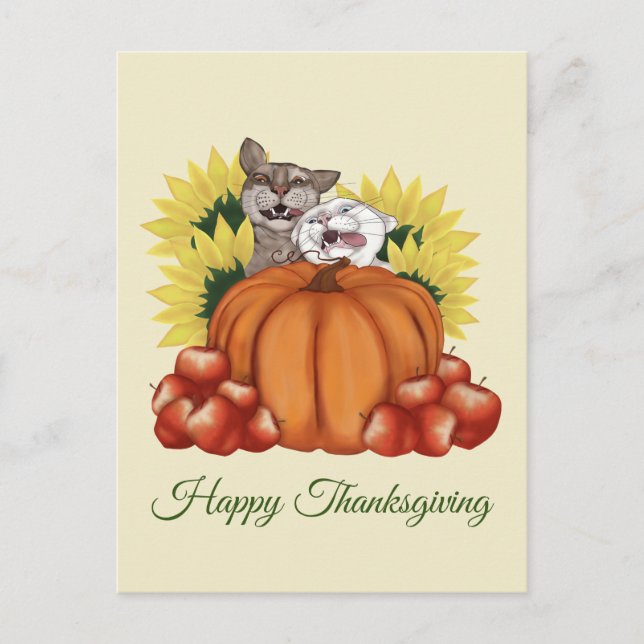 Carte Postale Chats bons thanksgivings avec Citrouille et tourne (Devant)