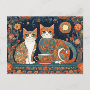 carte postale chats café