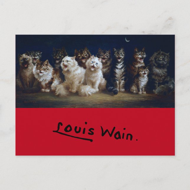 Carte Postale Chats chantant des chants de Noël, Louis Wain (Devant)