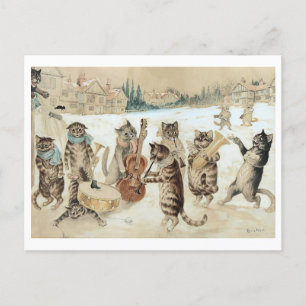 Carte Postale Chats chantant Noël Carols Vintage Louis Wain