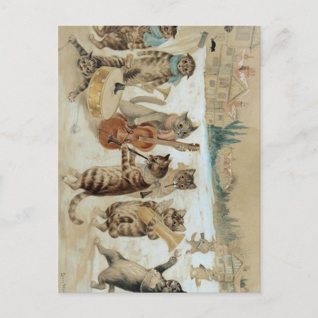 Carte Postale Chats chantent un noël par Louis Wain  (Devant)
