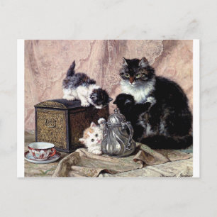 Carte Postale chats chatons jouer thé fête peinture antique