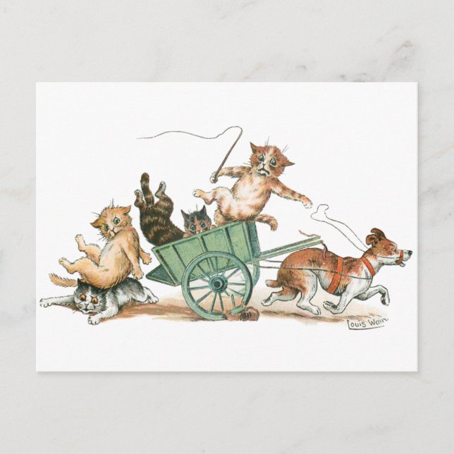 Carte Postale Chats Chien Panier par Louis Wain (Devant)