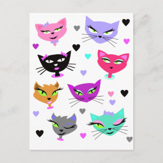Carte Postale Chats colorés