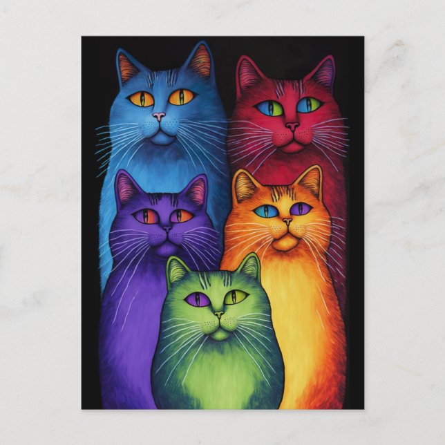 Carte postale Chats colorés (Devant)