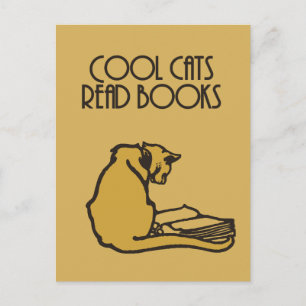 Carte Postale chats cool lire livres style rétro