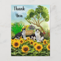 Chats dans le jardin / Tournesol Collage de remerc