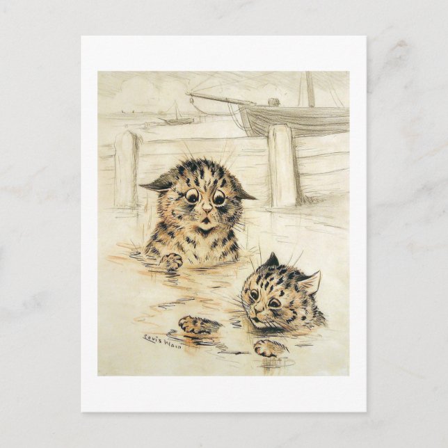 Carte Postale Chats dans l'eau, Louis Wain (Devant)