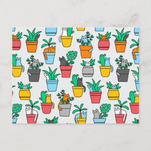 Carte Postale Chats dans les pots à fleurs