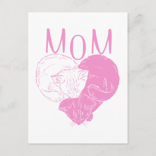 Carte Postale Chats de coeur MOM rose