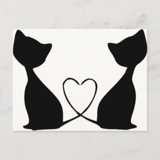 Carte Postale Chats de coeur, noir et blanc