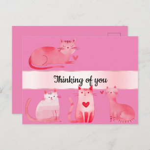 Carte Postale Chats de Coeurs Roses Penser à vous