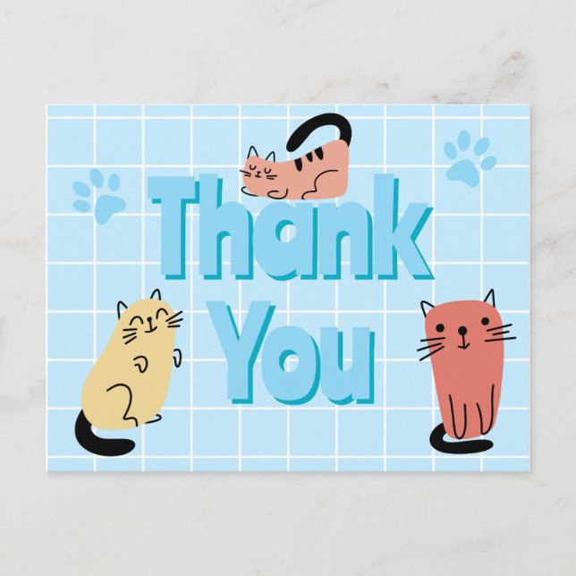Carte Postale Chats de doodle bleu Merci  (Devant)