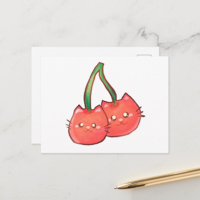 Carte Postale Chats de fruits de cerise (Devant/Arrière en situation)