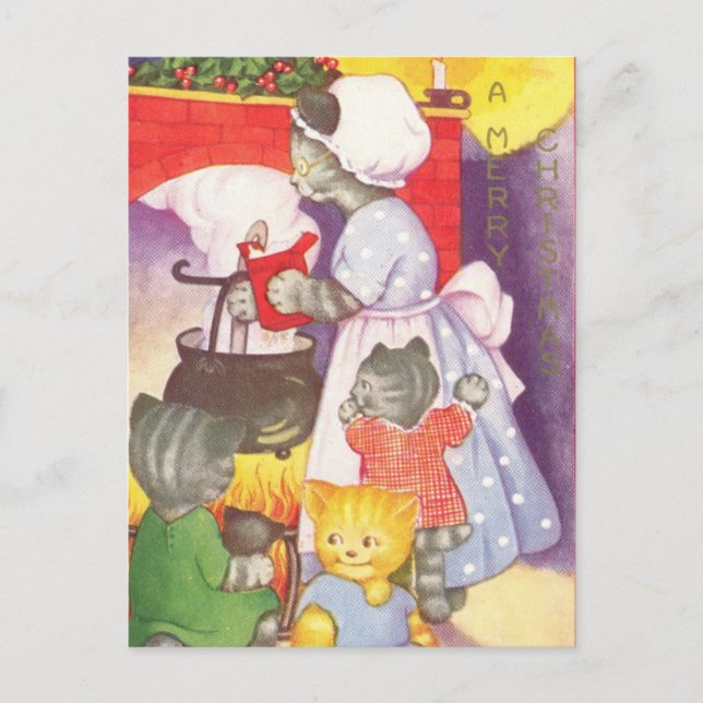 Carte Postale Chats de Noël vintage (Devant)