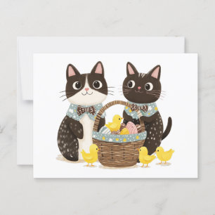 Carte Postale Chats de Pâques Panier de Pâques Bébés Poussins