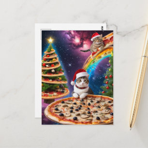 Carte Postale Chats de pizza de Noël adorables