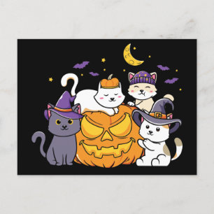 Carte Postale Chats d'Halloween Anime Chat Kawaii Citrouille