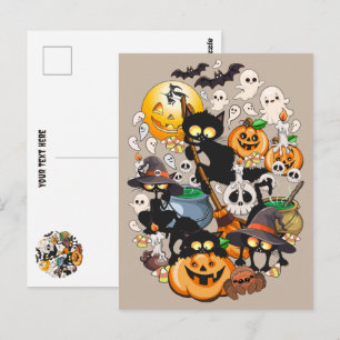 Carte Postale Chats drôles de Halloween Fête