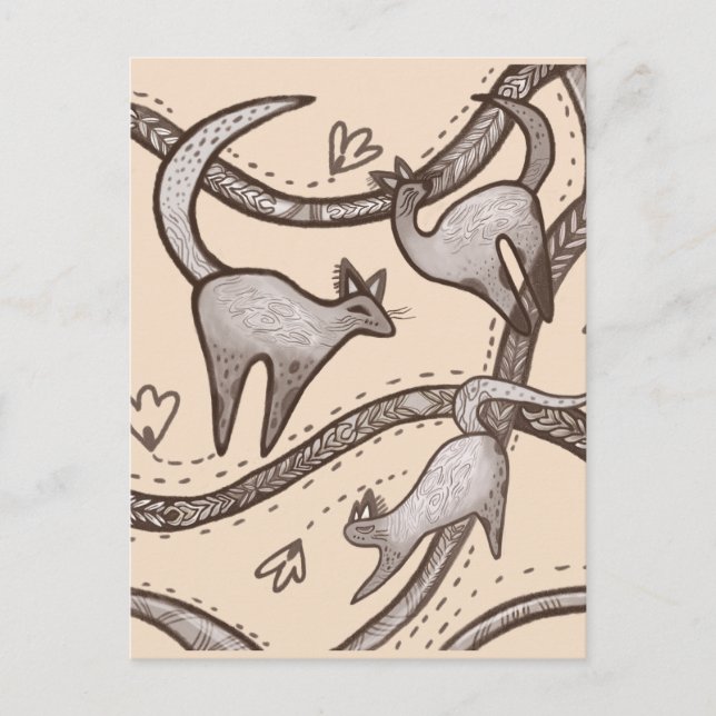 Carte Postale chats drôles en ligne art (Devant)