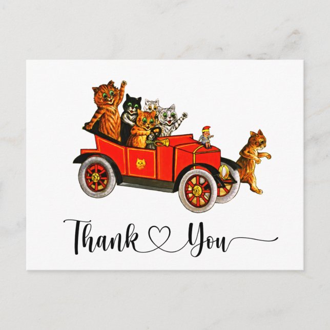 Carte Postale Chats Drôles et Idiots Voiture Rétro Script de Rem (Devant)