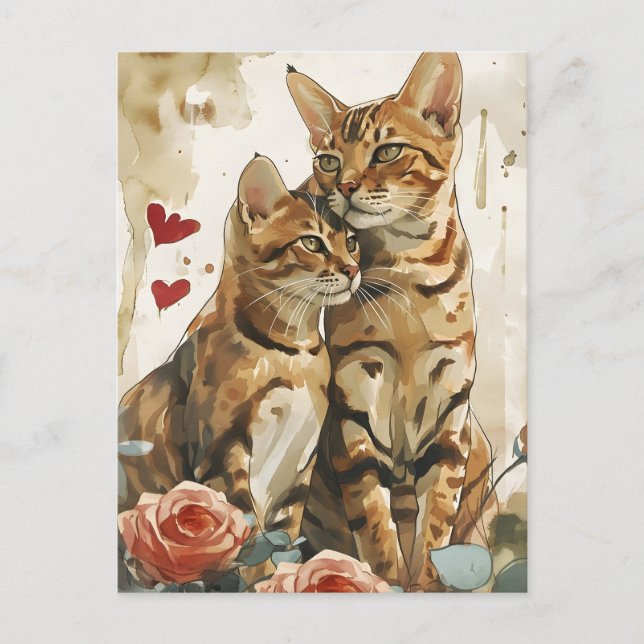 Carte Postale Chats du Bengale Saint-Valentin (Devant)