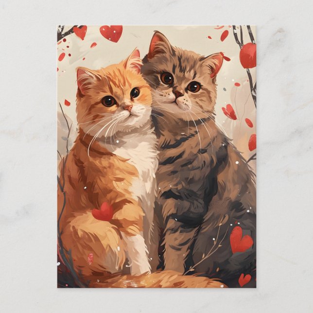 Carte Postale Chats écossais pliés Saint-Valentin (Devant)