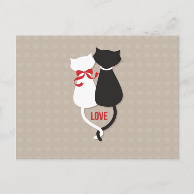 Carte Postale Chats en amour Entouré de Coeurs (Devant)